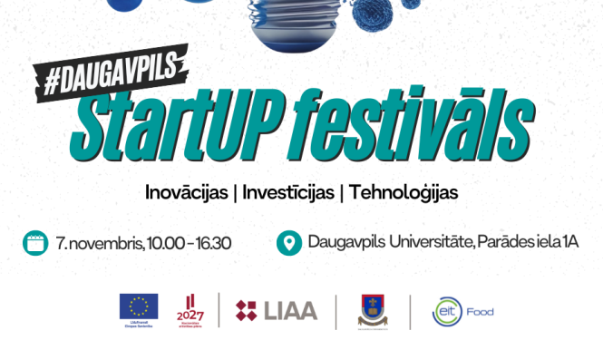 Pasākuma afiša ar spuldzes dizainu, no kuras izplūst zili un oranži dūmi