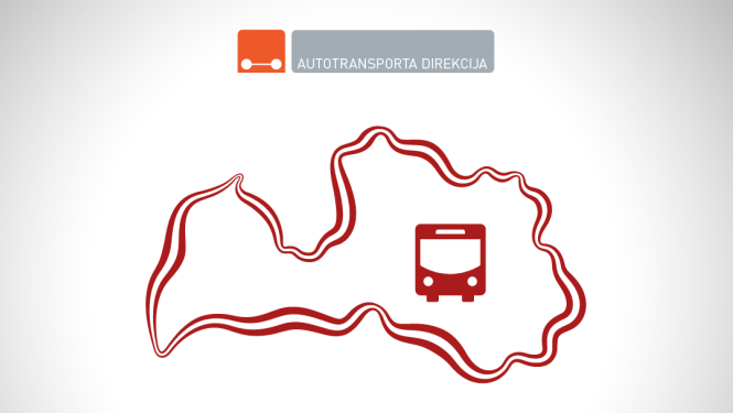 Autotransporta direkcijas logo, zem kura ir Latvijas konturs ar autobusa simbolu tajā