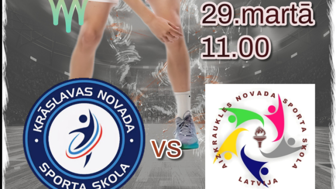 Basketbolists sarkanā formā driblē bumbu. Basketbola spēles afiša.