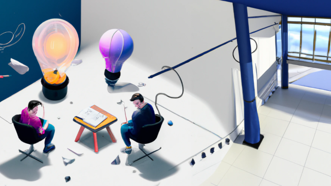 Abstrakts zīmējums ar diviem domājošiem cilvēkiem