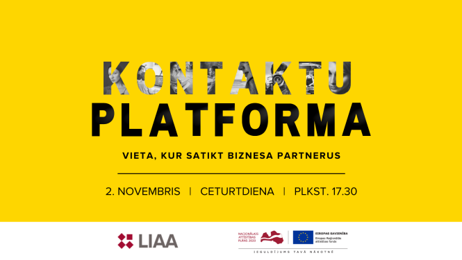 Kontaktu platformas afiša; LIAA, NAP, ERAF logo
