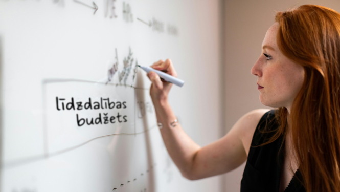 Sieviete raksta uz tāfeles