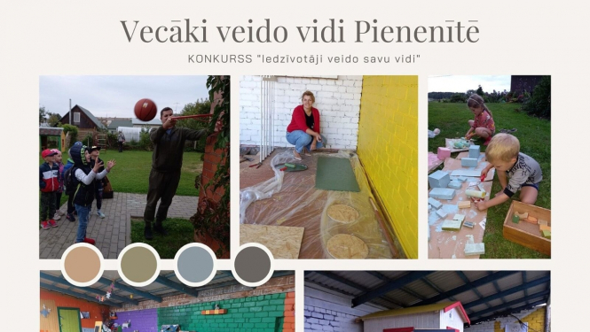 Vecāki veido vidi Pienenītē foto kolāža