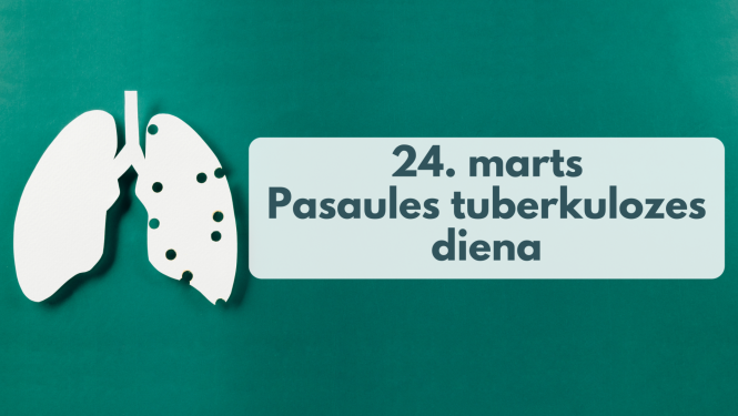 Izgrieztas papīra plaušas ar caurumiem tajās. Uzraksts "24. marts Pasaules tuberkulozes diena"