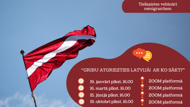 Latvijas karogs un vebināru norises datumi