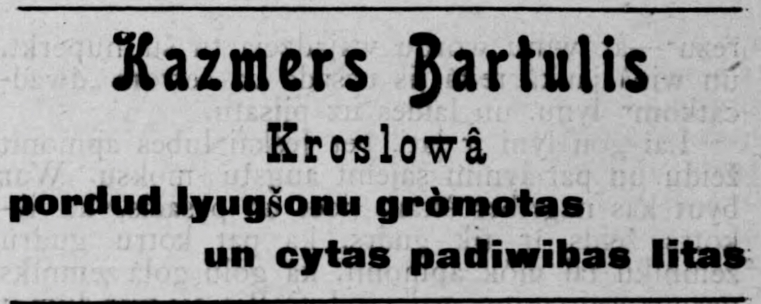 1910. gada Kazimira Bartula sludinājums