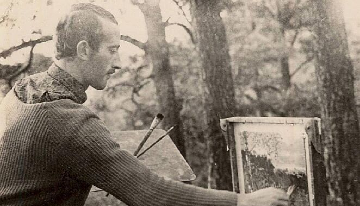 Valentīns Zlidnis jaunībā, ārā, glezno