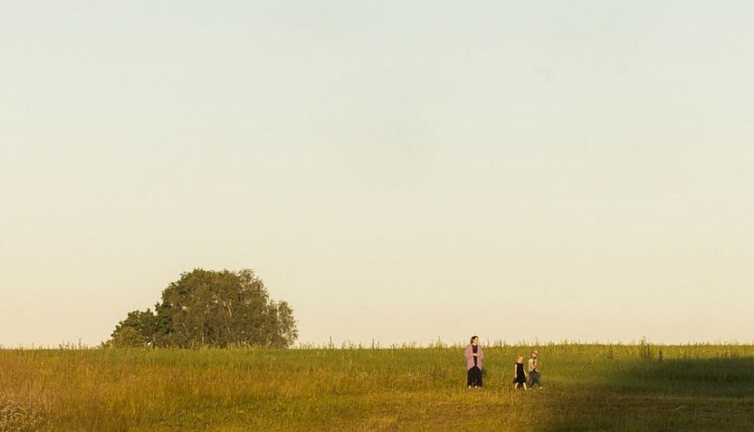 Pievakare, cilvēki pļavā