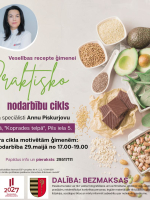 Veselīgi produkti un uztura speciālistes foto. Pasākuma afiša.