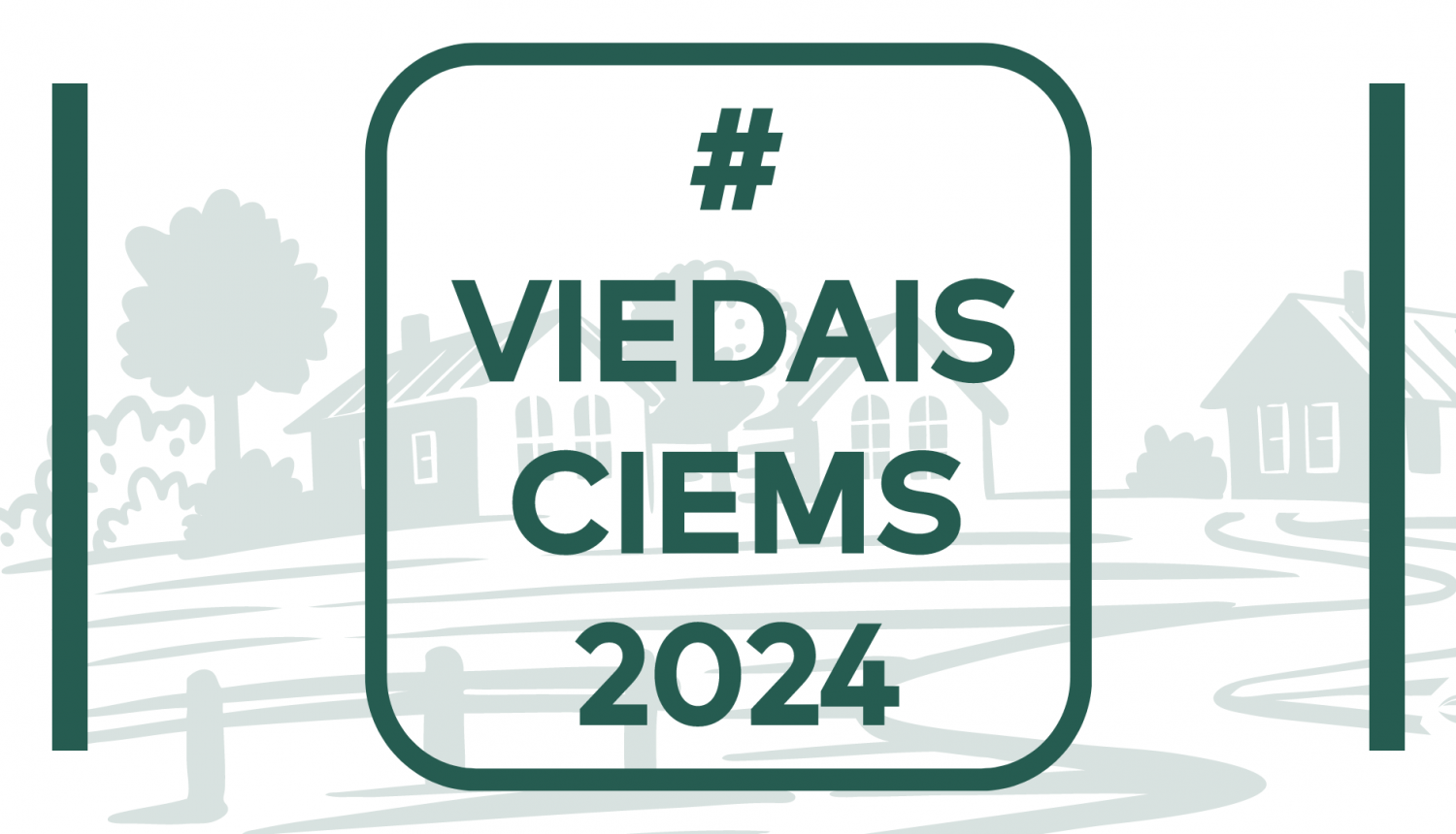 Datorgrafikā uzzīmēts ciems, uzraksts #VIEDAISCIEMS2024